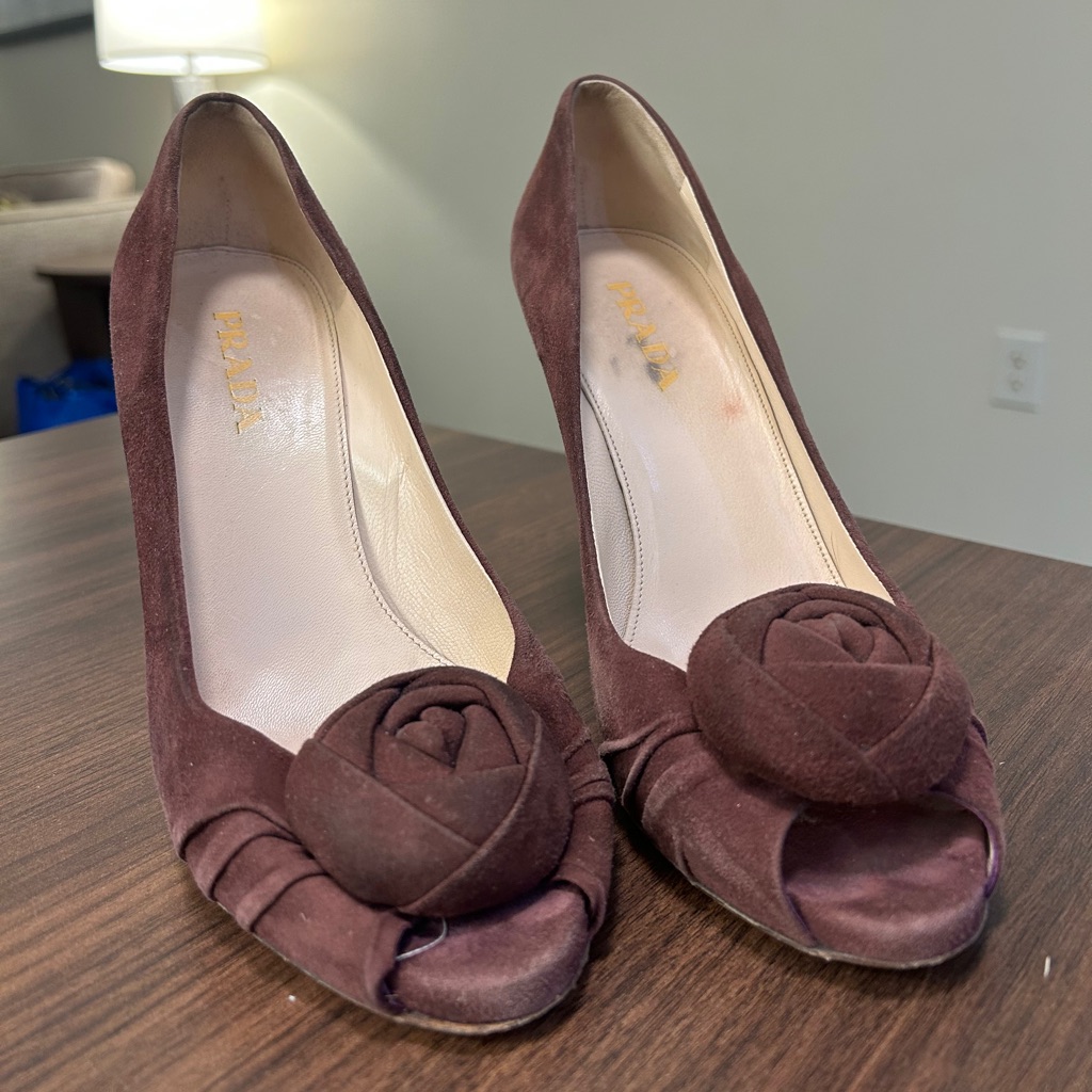 Prada Burgundy Peep-Toe Heels